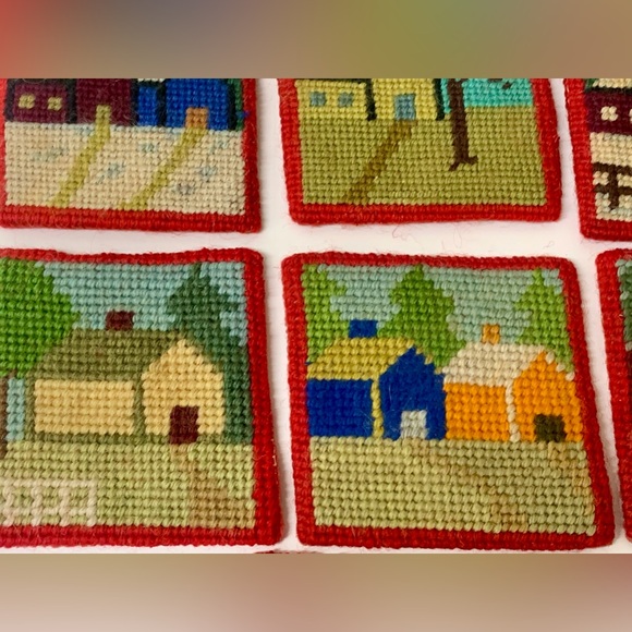 (Lot of 7) 1940s WWII Era Homemade Hand Knitted Country House Scene Coasters - Picture 4 of 12
